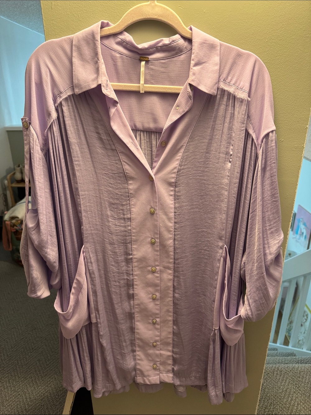 Free People Lavender Button-Front Oversized Tunic